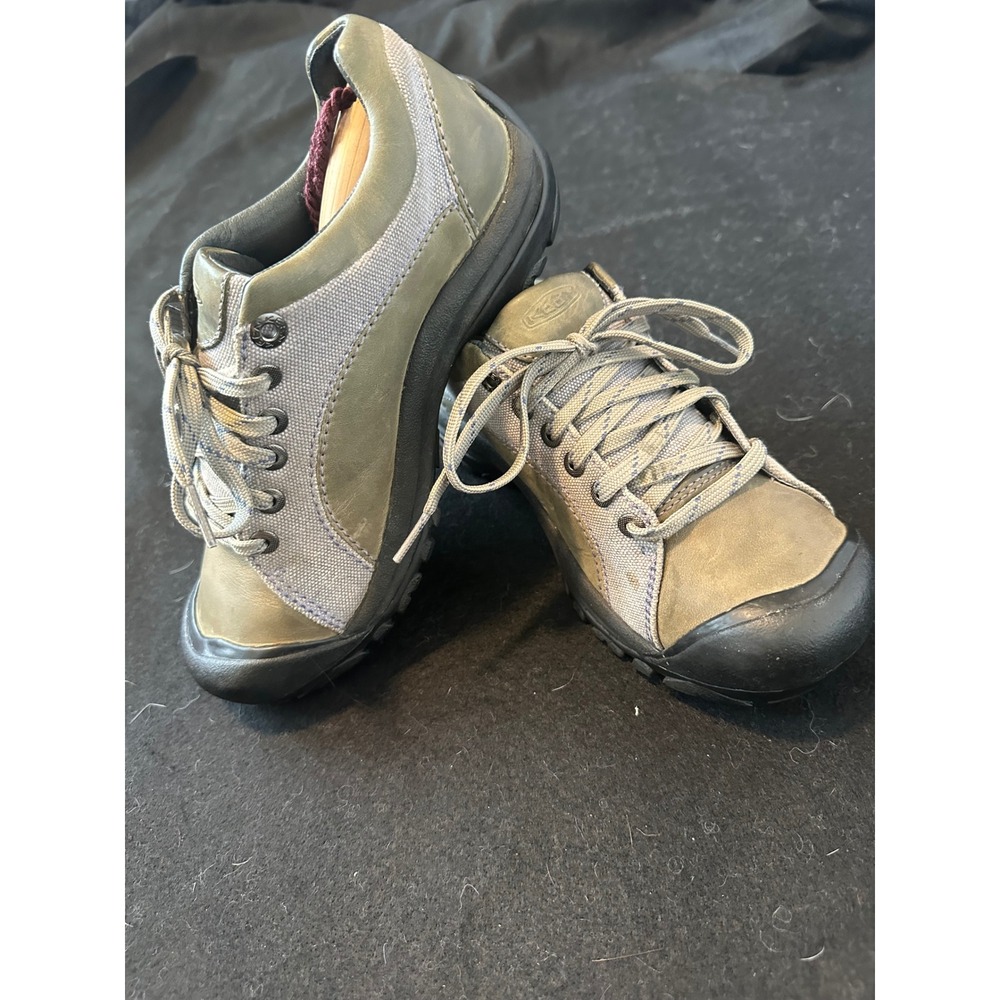 Keen Briggs Womens 7 Olive Green Leather Grey Textile Low Hiking Walking